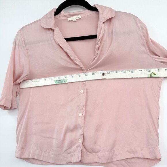 Skin Worldwide Button Front Silk Top Women's 0/XS Short Sleeve Pink Quiet Luxury - Picture 6 of 7